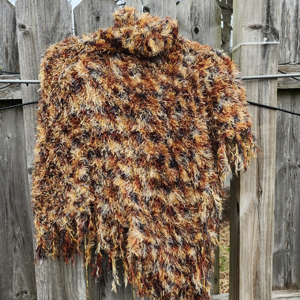 Multicolor Fuzzy Wrap Scarf - Brown & Gold Tones